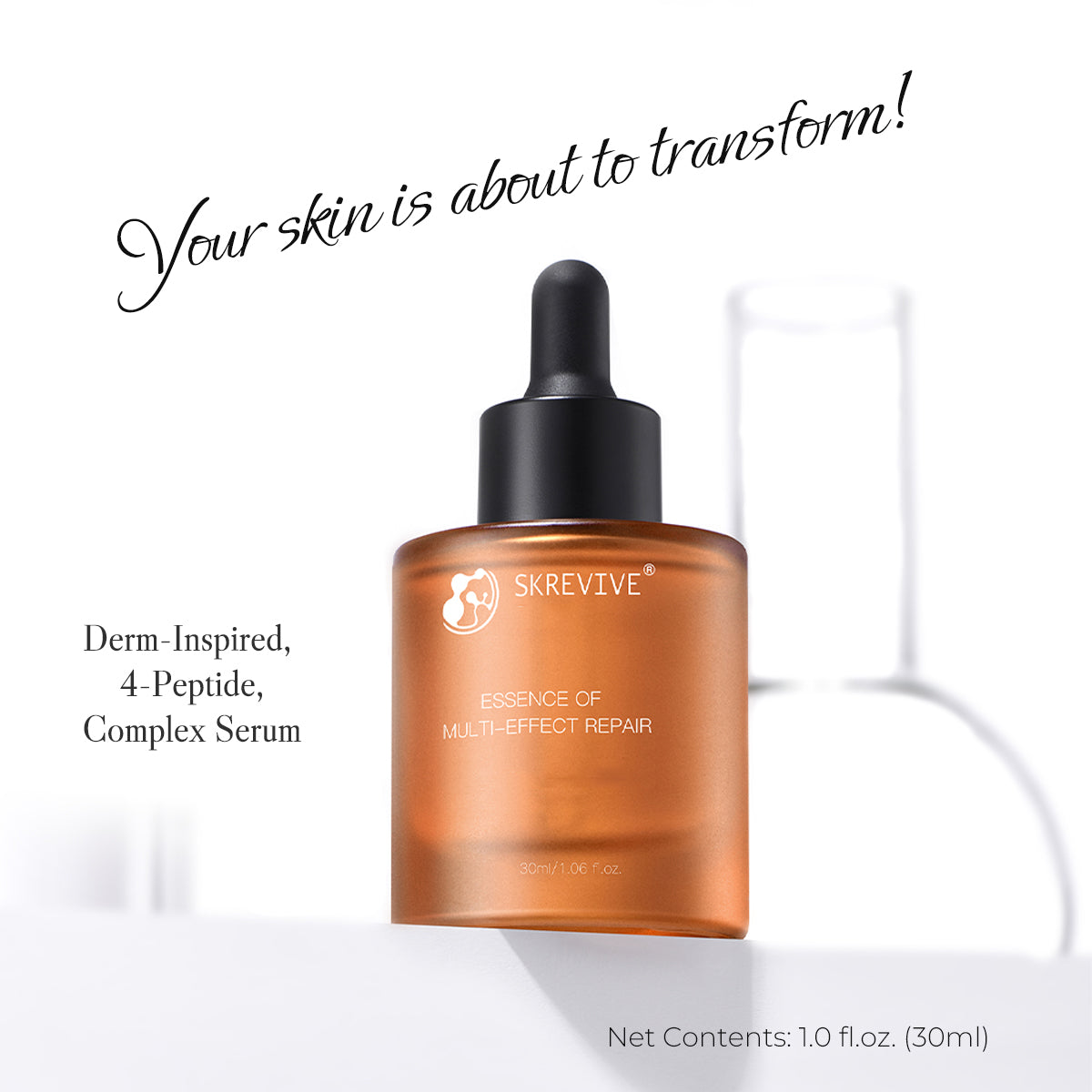 Skrevive Multi-Effect Repair Serum, EGF Peptide Serum with Copper Peptides & Snap-8 | 4-Peptide Complex to Boost Collagen & Elastin, Firm & Lift Skin, Smooth Fine Lines, Reduce Wrinkles, Rejuvenate, Brighten, Anti-Aging Face Serum. 30ml/1.01 fl.oz