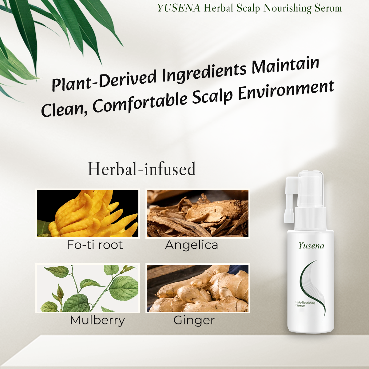 Yusena Herbal Scalp Nourishing Serum – Lightweight Botanical Scalp Care, Reduces Visible Shedding, for Minor Thinning, M-Shaped Hairlines, Diffuse Thinning,  Promotes Fuller-Looking Hair Growth for Thinning Hair, 1.2 fl. Oz